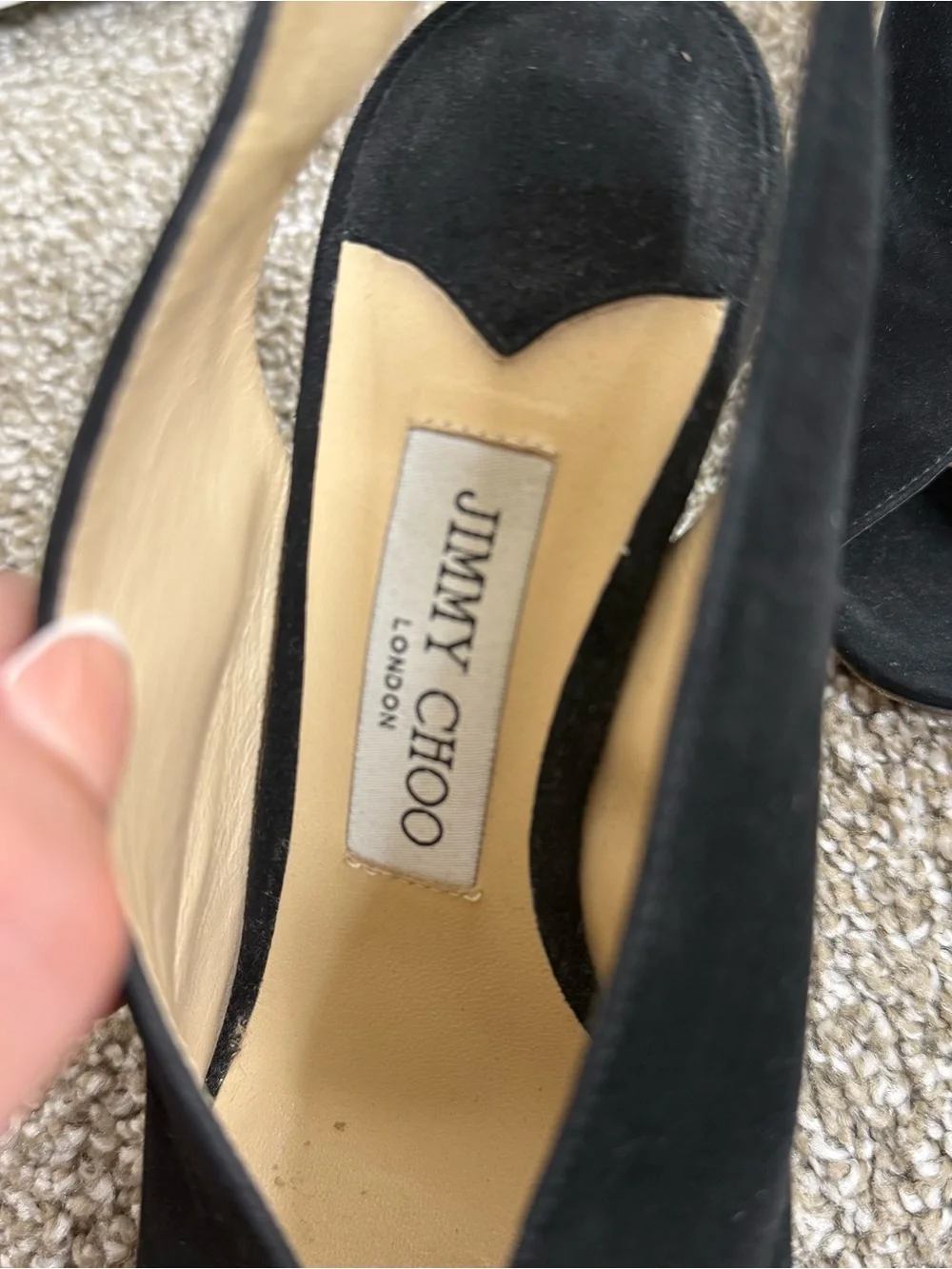 Jimmy Choo Black Suede Open-Toe Slingback Heels